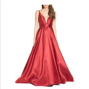 Red Plunge Taffeta Ball Gown